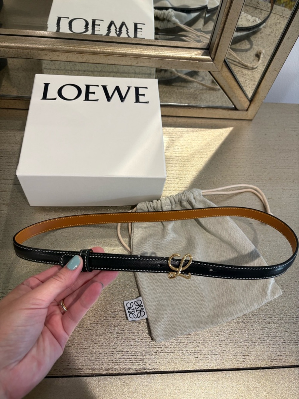 Loewe Black Skinny Leather Belt Gold L Collection SS 23 Size 75 Small - Picture 6 of 16